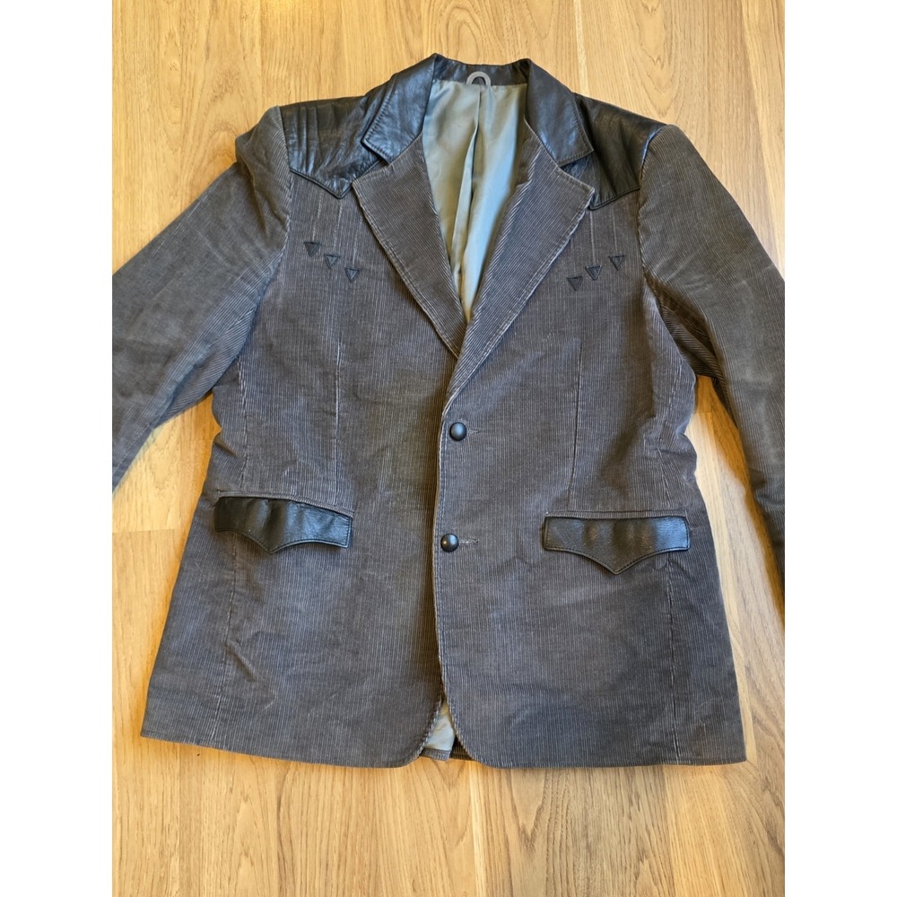 Pioneer Wear Size 46 Gray Blazer Leather Trim Made USA Western Jacket Vintage